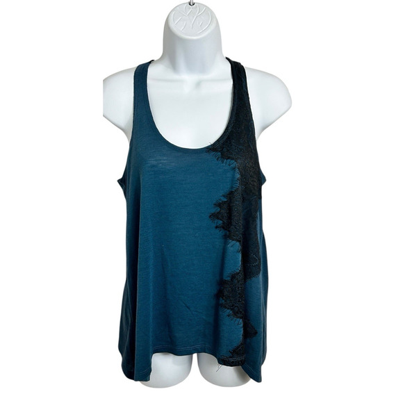 Weavers Dark Teal Black Lace Tank Top Sz Large Whimsy Goth Tee Sleeveless Blouse - Picture 5 of 7
